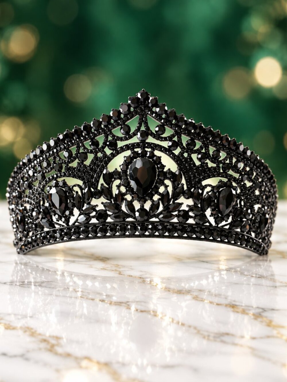 Black Rhinestone Tiara Crown Gothic Wedding Halloween Dark Queen Prom Headpiece